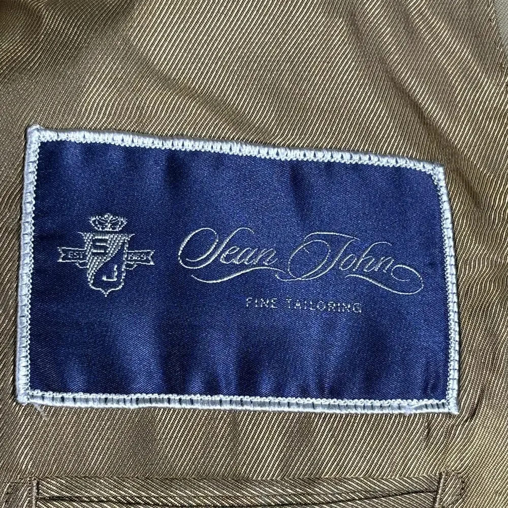 Sean John Blazer Mens 46R Tan Wool 3 Button Notch Lapel Double Vent Sport Coat
